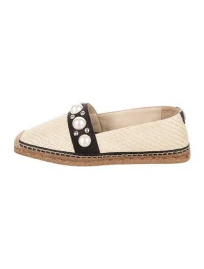Pre-owned Jimmy Choo Raffia Studded Accents Espadrilles In Neutral