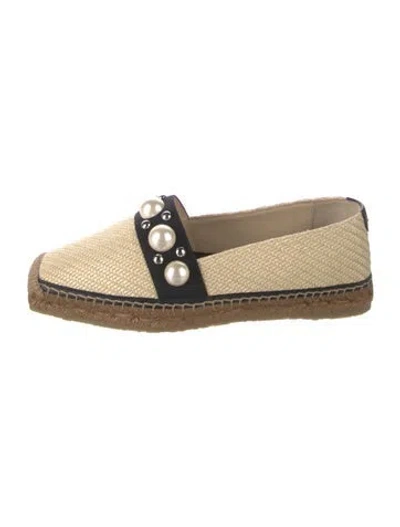 Pre-owned Jimmy Choo Raffia Studded Accents Espadrilles In Neutrals