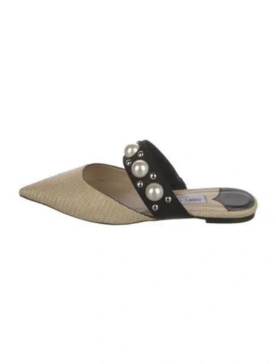 Pre-owned Jimmy Choo Raffia Studded Accents Mules In Neutral