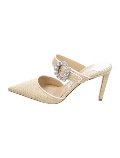 Pre-owned Jimmy Choo Raffia Tweed Pattern Mules In Neutrals