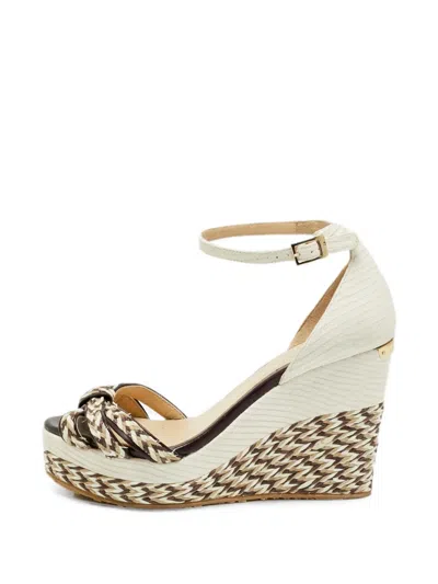 Pre-owned Jimmy Choo Raffia Wedge Heeled Sandals In Neutral