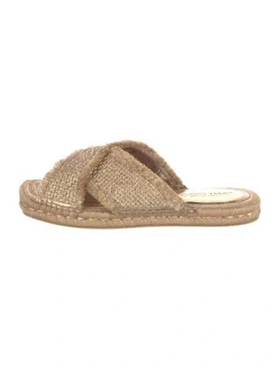 Pre-owned Jimmy Choo Raffia Whipstitch Trim Espadrilles In Neutral