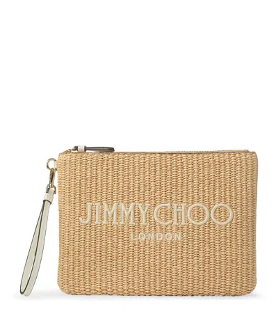 Jimmy Choo Raffia Zip-up Pouch In White