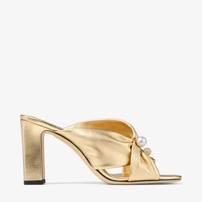 Jimmy Choo Rafi 85 Gold Metallic Nappa Leather Sandals Silver 42