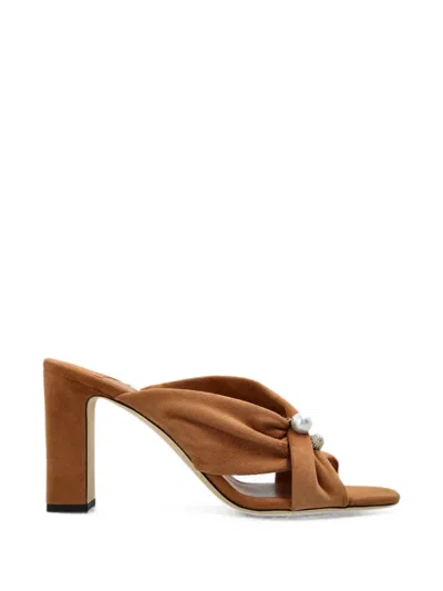Jimmy Choo Rafi 85 Embellished Mules In Brown