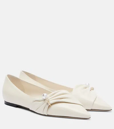 Jimmy Choo Rafi Embellished Leather Ballet Flats In White