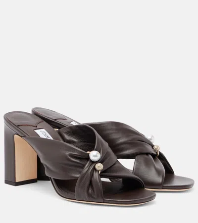 Jimmy Choo Rafi Embellished Leather Mules In Brown