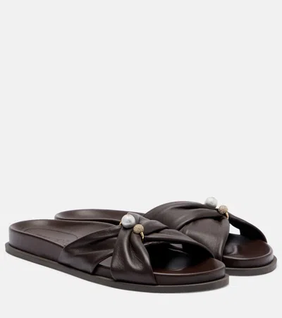 Jimmy Choo Rafi Pearl-embellished Leather Sandals In Brown