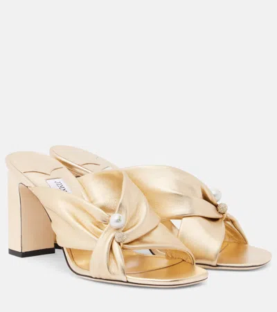 Jimmy Choo Rafi Embellished Metallic Leather Mules In Gold