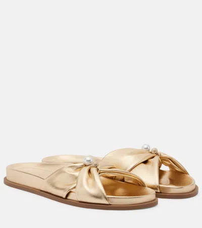 Jimmy Choo Rafi Embellished Metallic Leather Sandals In Gold
