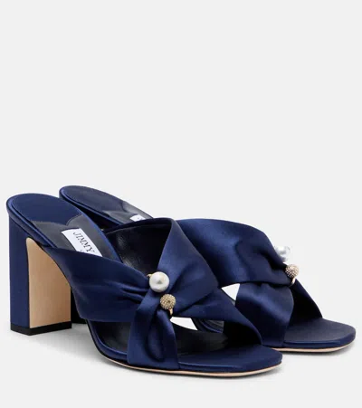 Jimmy Choo Rafi Embellished Satin Mules In Blue