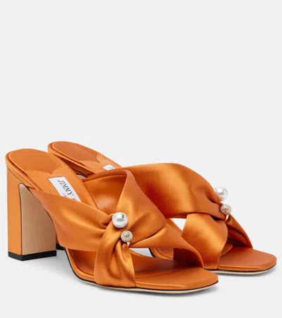 Jimmy Choo Rafi Embellished Satin Mules In Orange