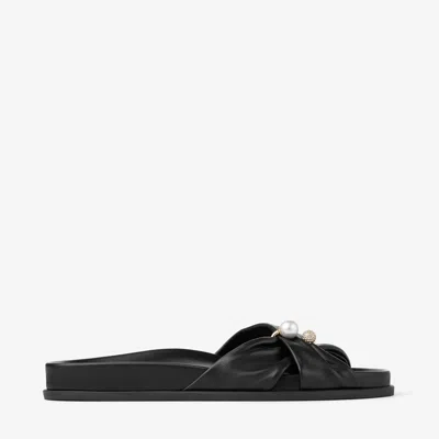 Jimmy Choo Rafi Flat Black Soft Glove Leather Flat Sandals Black 39