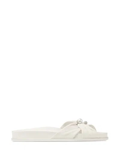 Jimmy Choo Rafi Flat Pearl-embellished Sandals In White