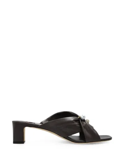 Jimmy Choo Rafi Pearl-embellished Leather Sandals In Black