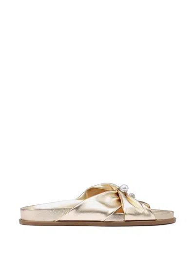Jimmy Choo Rafi Pearl-embellished Leather Sandals In Gold