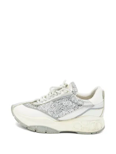 Pre-owned Jimmy Choo Glitter Lace-up Fastening Sneakers In White