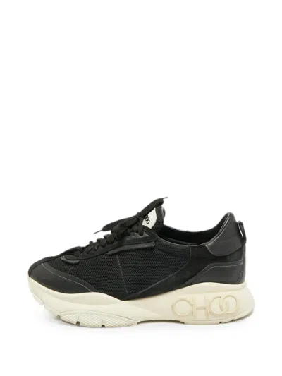 Pre-owned Jimmy Choo Raine Leather Mesh Sneakers In Black