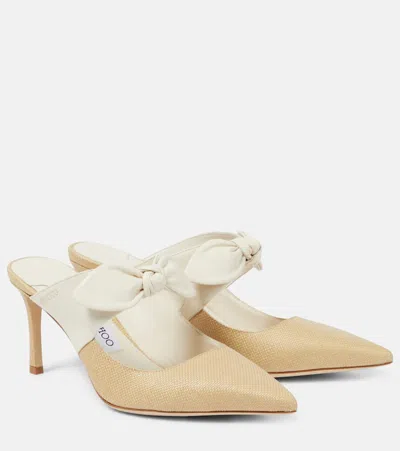 JIMMY CHOO RALI 75 RAFFIA AND LEATHER MULES