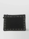 JIMMY CHOO RECTANGULAR PEBBLE LEATHER POUCH WITH METAL TRIM
