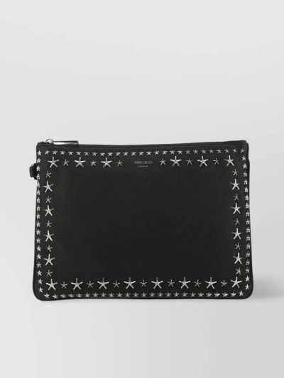 Jimmy Choo Rectangular Pebble Leather Pouch With Metal Trim In Black
