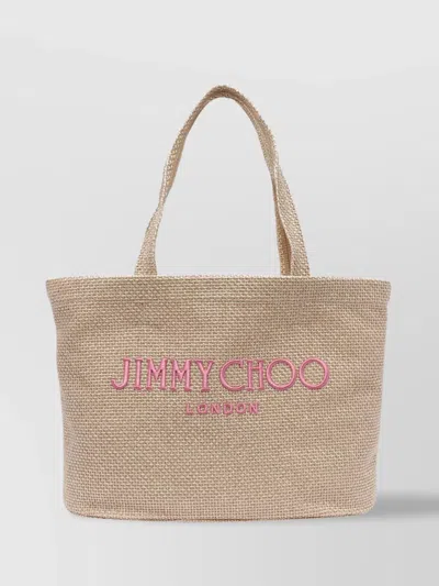 Jimmy Choo Rectangular Woven Texture Tote Bag Dual Handles In Cream