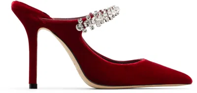 Jimmy Choo Ruby Red Velvet Mules With Crystal Embellishment In Animal Print