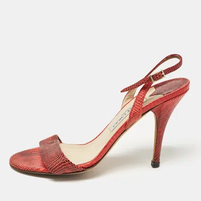 Pre-owned Jimmy Choo Red Embossed Lizard Slingback Sandals Size 39