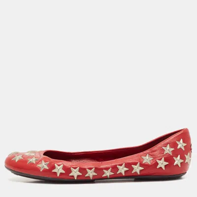 Jimmy Choo Red Leather Windsor Star Embellished Ballet Flat