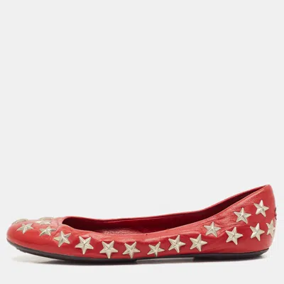 Pre-owned Jimmy Choo Red Leather Windsor Star Embellished Ballet Flat Size 37