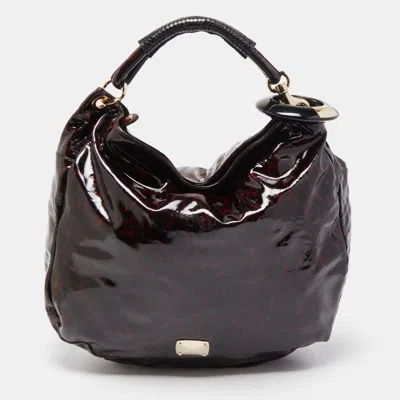 Jimmy Choo /red Leopard Print Patent Leather Large Sky Bangle Hobo In Black