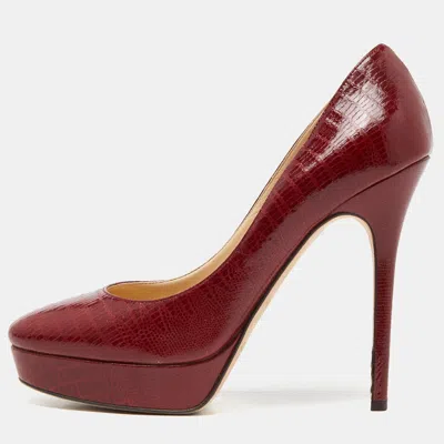 Pre-owned Jimmy Choo Red Lizard Embossed Leather Cosmic Pumps Size 39.5