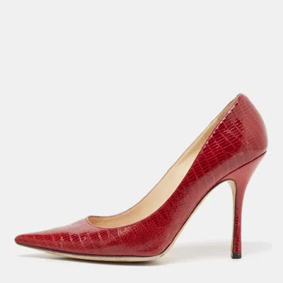 Pre-owned Jimmy Choo Red Lizard Embossed Leather Romy Pumps Size 39