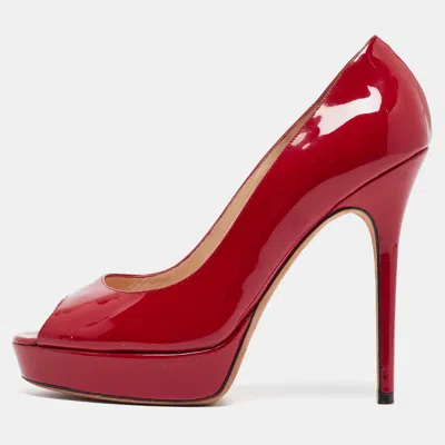 Pre-owned Jimmy Choo Red Patent Leather Luna Pumps Size 38.5