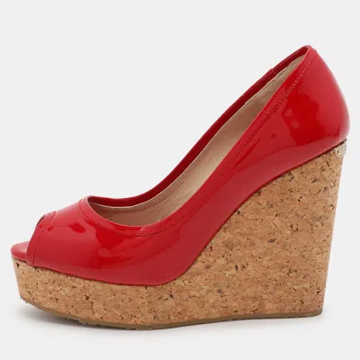 Jimmy Choo Red Patent Leather Papina Wedge Pumps