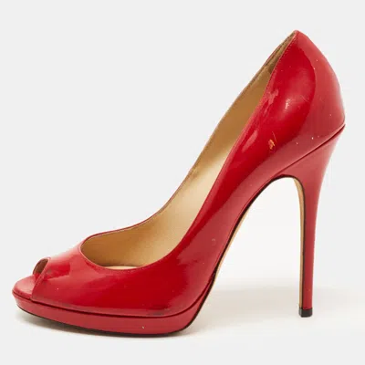 Jimmy Choo Red Patent Leather Quiet Platform Pumps