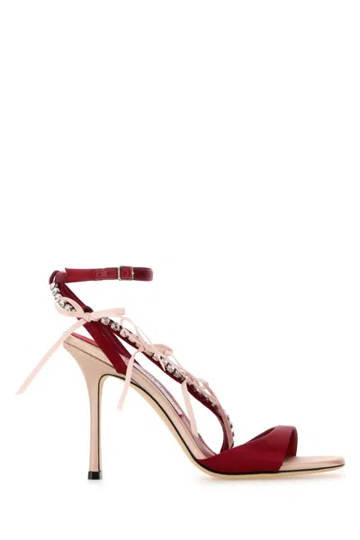 Jimmy Choo Lula Red Heeled Sandals With Crystal Straps And Shaped Bows In Satin Woman In Pink