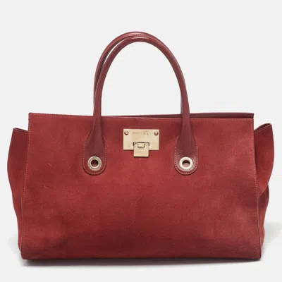 Jimmy Choo Red Suede And Leather Riley Tote In Burgundy