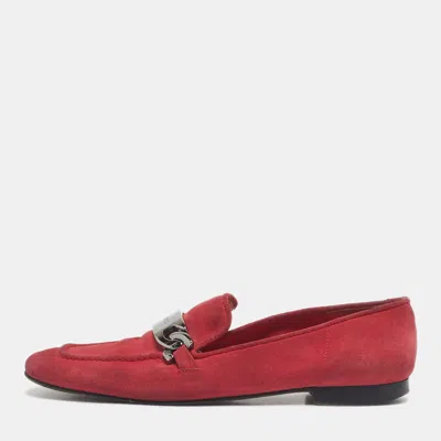 Jimmy Choo Red Suede Logo Slip On Loafers