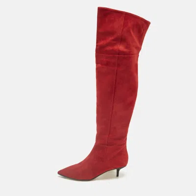 Pre-owned Jimmy Choo Red Suede Rise 50 Knee Length Boots Size 40