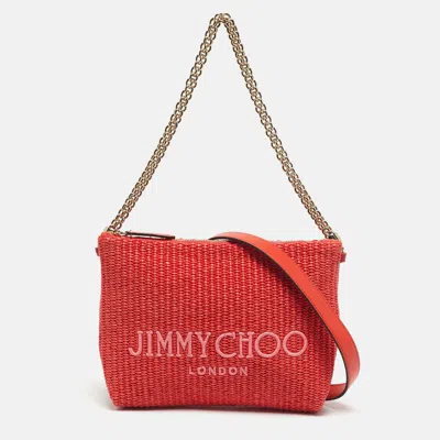 Pre-owned Jimmy Choo Red Woven Raffia Callie Shoulder Bag