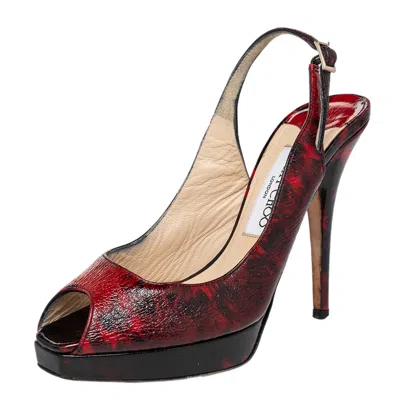 Jimmy Choo Red/black Patent Leather Clue Peep Toe Slingback Sandals