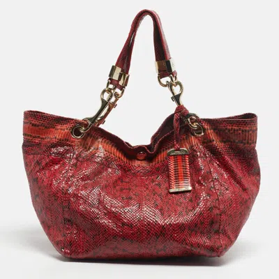 Pre-owned Jimmy Choo Red/black Snakeskin Lohla Jayne Tote