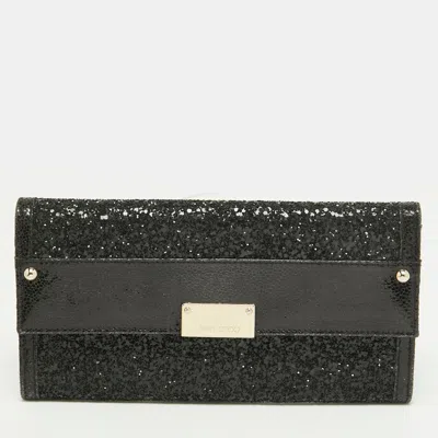 Pre-owned Jimmy Choo Reese Black Glitter And Leather Clutch