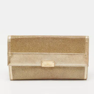 Pre-owned Jimmy Choo Reese Gold Glitter And Leather Clutch