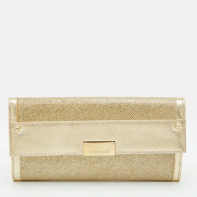 Pre-owned Jimmy Choo Reese Gold Leather And Metallic Lurex Fabric Clutch