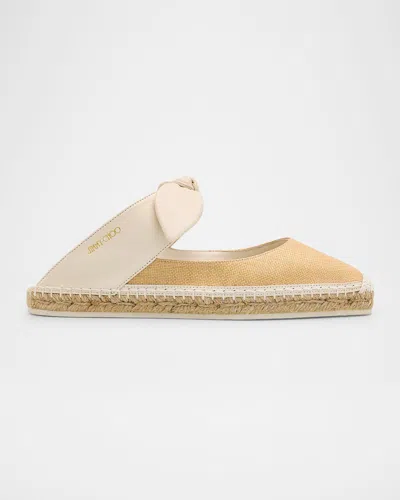 Jimmy Choo Reka Raffia And Leather Flats In Latte