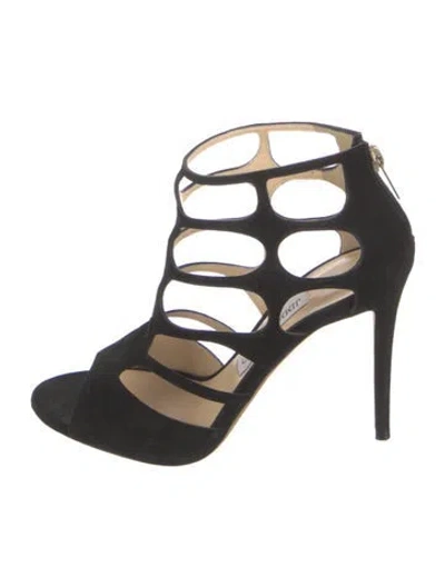 Pre-owned Jimmy Choo Ren 100 Suede Gladiator Sandals In Black