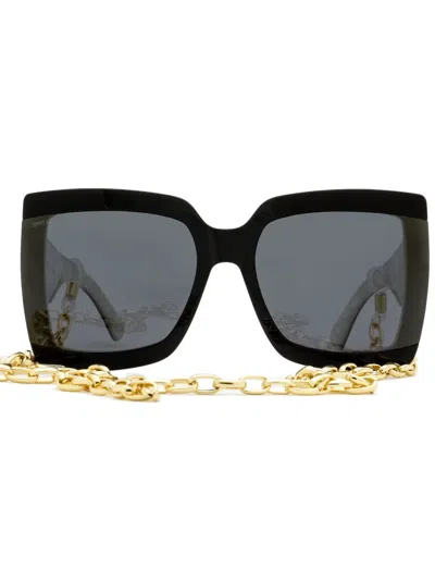 Jimmy Choo Renee Chain Oversized-frame Sunglasses In Black