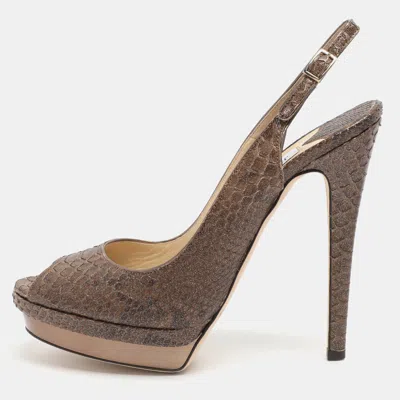 Pre-owned Jimmy Choo Rey Size 40.5 Brown Python Effect Leather Sandals